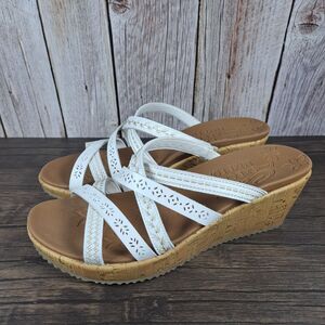 Skechers Beverlee Tiger Posse Slide Wedge Sandals Women's Sz 9 White (GUC)